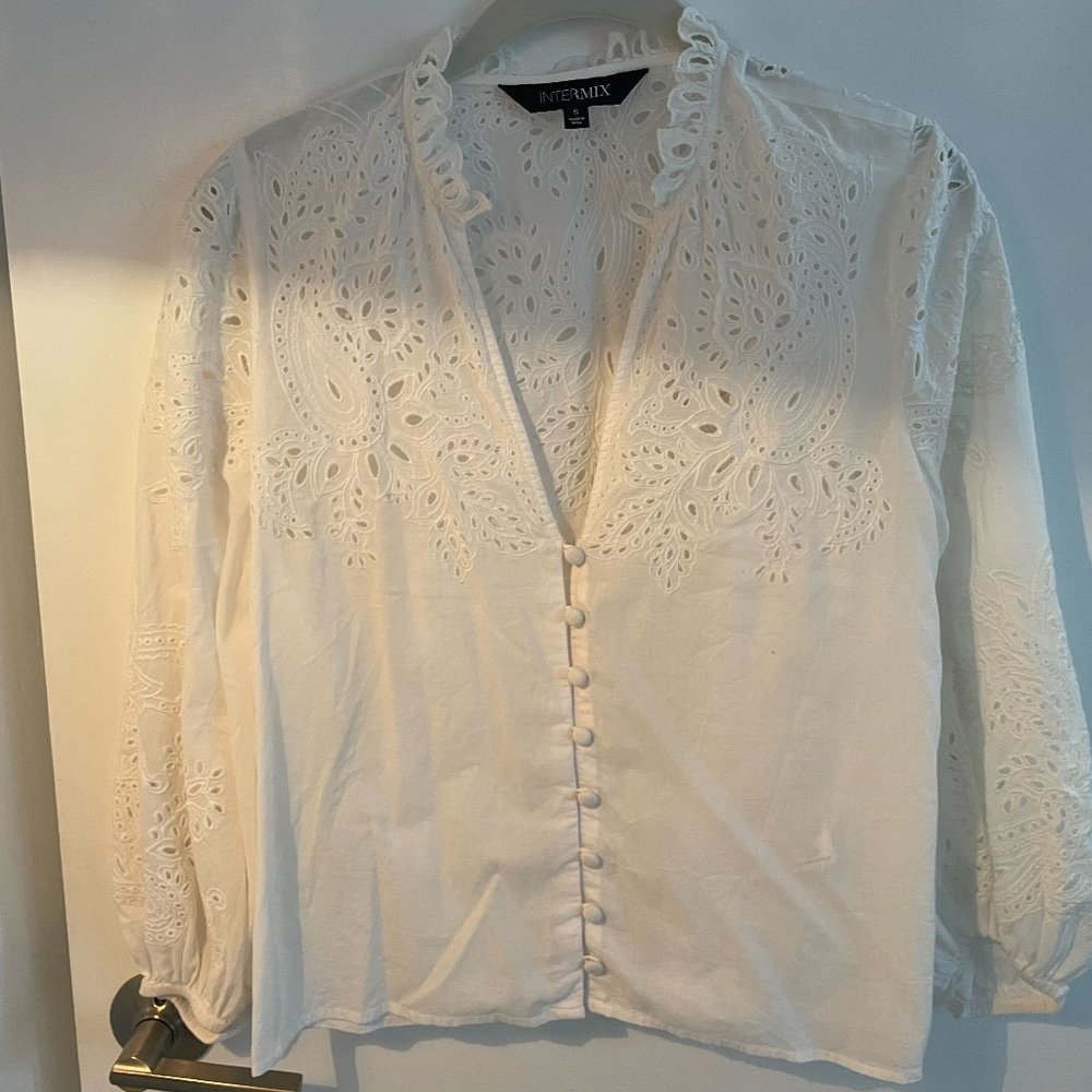 Intermix Brand White Eyelet Top - Size Small